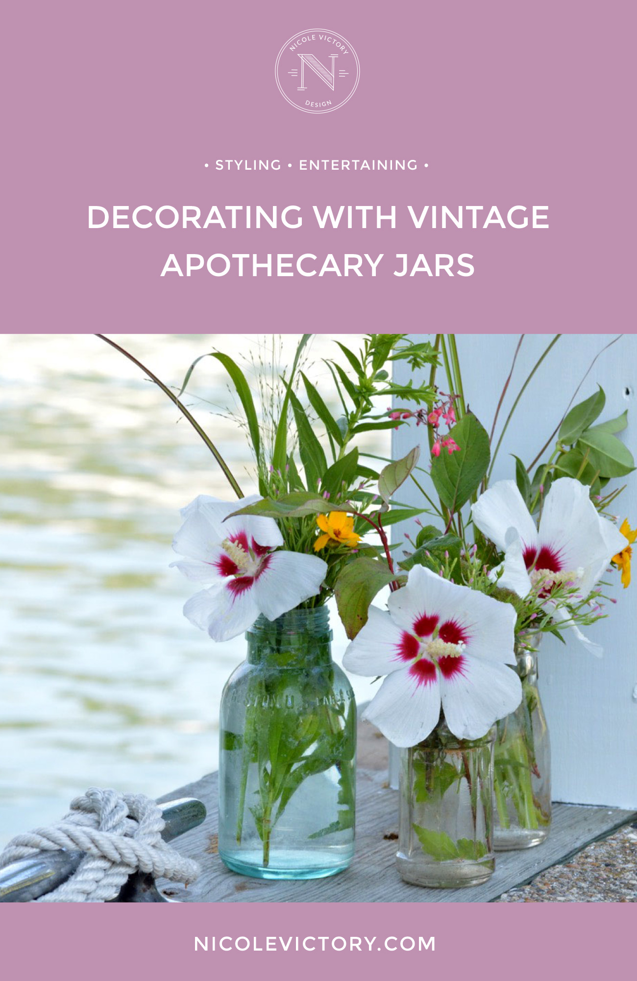 Decorating with Vintage Apothecary Jars | Floral arrangements with vintage apothecary jars | Nicole Victory Design