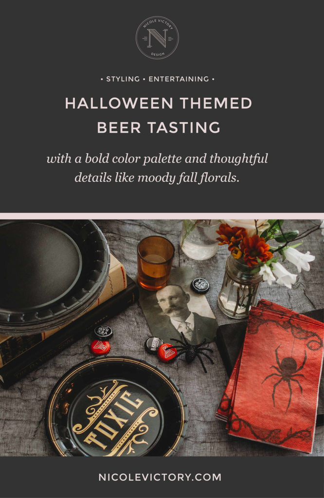 Halloween Themed Beer Tasting Party | Featuring a bold color palette and thoughtful details like moody fall florals | Nicole Victory Design