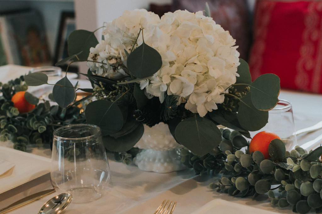 Eucalyptus and orange Thanksgiving tablescape | Nicole Victory Design